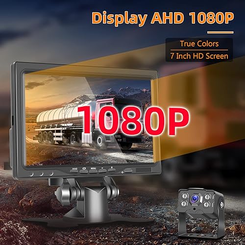 Telecamera Posteriore Auto con 7' Monitor IPS e Telecamera AHD, Visione Notturna IR Impermeabile IP68 Telecamera per Retromarcia Cavo 4 Pin 10 m per Camion/Rimorchio/Autobus/Furgone(9-36V) - Fashionser
