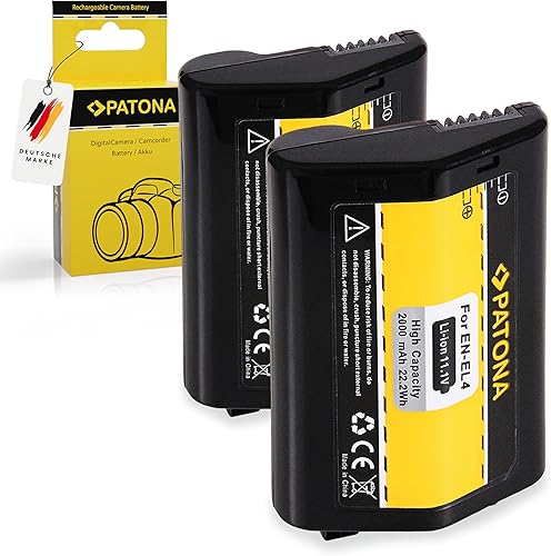 PATONA 2x EN-EL4 EN-EL4a Batteria 2000mAh / 22.2Wh / 11,1V compatibile con Nikon D2H D2Hs D2X D2Xs D3 D3S D3X F6 batteria di ricambio per modelli EN EL4 EL4a ENEL4 ENEL4a - Fashionser