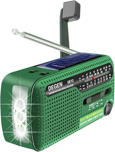 DE13 FM AM SW Crank Dynamo Solar Power Emergency Radio A0798A World Receiver(Green - Fashionser