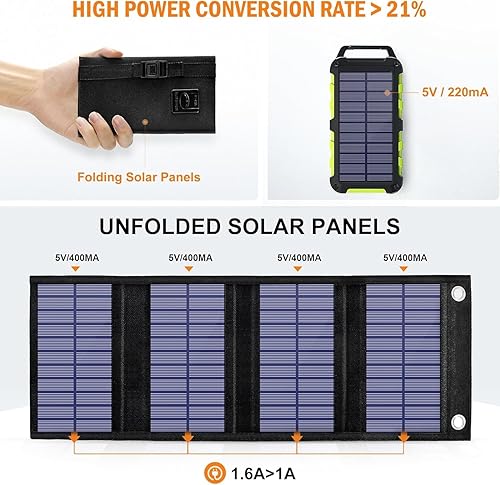 Pannello Solare Portatile 8W con Power Bank Solare 20000mAh, PD15 W Caricabatterie Solare USB C con 3 Uscite 2 Ingressi, Power Bank Pannello Solare Compatibile per Smartphone, Tablet e Altro - Fashionser