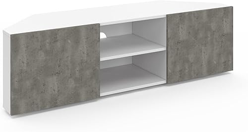 IDMarket - Mobile TV 110 cm angolare ELI bianco porte effetto cemento - Fashionser