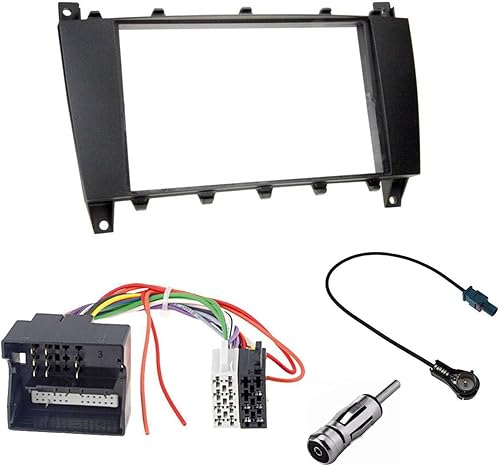 A303-10 - Set mascherina autoradio doppio DIN compatibile per Mercedes Benz Classe C W203 S203 CL203 CL203 CLC 2004-2007 adattatore radio adattatore antenna 2 DIN nero - Fashionser