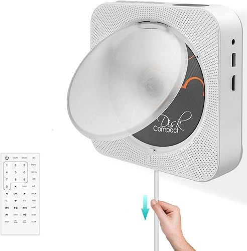 Adirigo Lettore CD/DVD portatile con Bluetooth, Altoparlanti HiFi integrati a parete, Boombox audio per la casa con telecomando Radio FM USB MP3 Cuffie da 3,5 mm Ingresso/uscita AUX （Bianco） - Fashionser