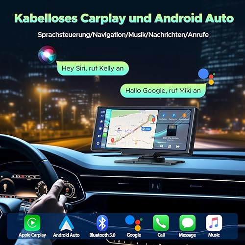 LAMTTO Autoradio Senza Fili Carplay&Android Auto con Dashcam, 2.5K Fotocamera Anteriore & Backup, Portatile 9,26 Pollici Touchscreen Auto Stereo Ricevitore con 64G TF, BT/AUX, Mirror Link, Navigatore - Fashionser