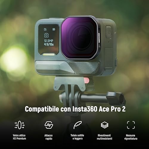 Neewer Set di Filtri ND/PL da 4 Pezzi Compatibile con Insta360 Ace Pro 2, ND8/PL + ND16/PL + ND32/PL + ND64/PL, Accessori Action Camera, Kit di Filtro Polarizzatore a Densità Neutra a Scatto, FL91 - Fashionser