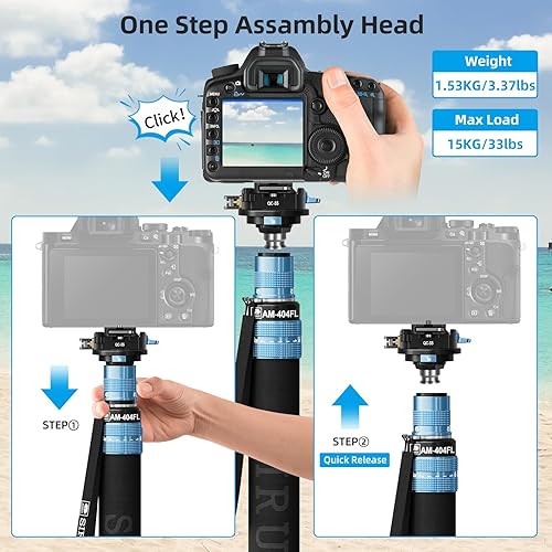 SIRUI 192,5cm Monopiede con Piedini e Piastra a Sgancio Rapido, Monopiede Fotografia Professionale in Alluminio per Fotocamere, Monopiede da Viaggio Compatto, Carico Massimo 15 KG, AM-404FL+QC-55 - Fashionser