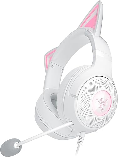 Razer Kraken Kitty V2 BT - Auricolare RGB Bluetooth senza fili con orecchie da gattino per giochi e streaming (325g, driver TriForce da 40mm, Bluetooth 5.2, microfono a cancellazione di rumore) Bianco - Fashionser
