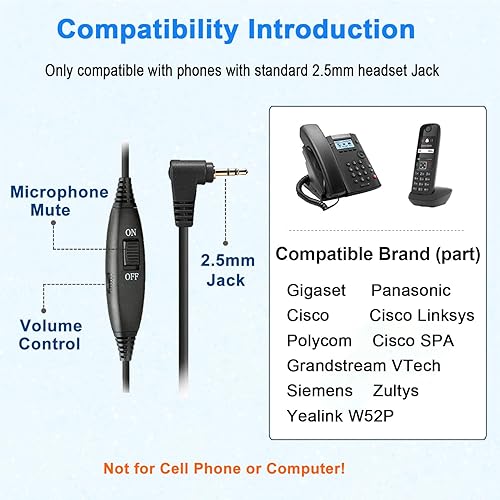 Callez Cuffie 2,5 mm Dual con Microfono a Cancellazione del Rumore, Controllo del Volume, Auricolare Call Center per Telefono Fisso Cordless DECT Gigaset Panasonic Cisco Polycom - Fashionser