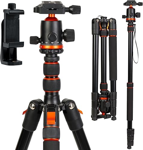 LINKCOOL - Treppiede per fotocamera, 177,8 cm, in alluminio, leggero, con testa a sfera e piastra a sgancio rapido, altezza regolabile, treppiede da viaggio per DSLR, fotocamera, telefono, capacità di - Fashionser