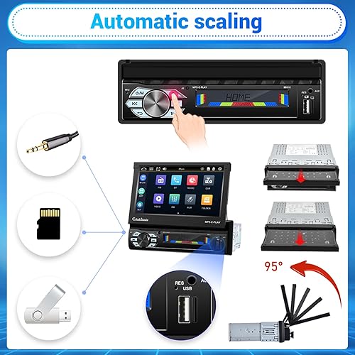 Hikity Carplay Autoradio 1 Din con Schermo a Scomparsa Automatico, 7 Pollici Touch Screen MP5 Player Autoradio a scomparsa con Bluetooth Vivavoce Android Auto USB FM AUX TF Telecamera Posteriore - Fashionser