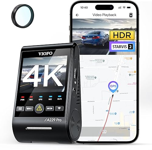 VIOFO A229 Pro 1CH 4K STARVIS 2, HDR Anteriore Dashcam Auto, Supporto vocale & 5 GHz Wi-Fi Camera Autocamera, GPS ultra preciso con filtro CPL, Super Visione notturna 2.0, Uscita vocale, fino a 512 GB - Fashionser