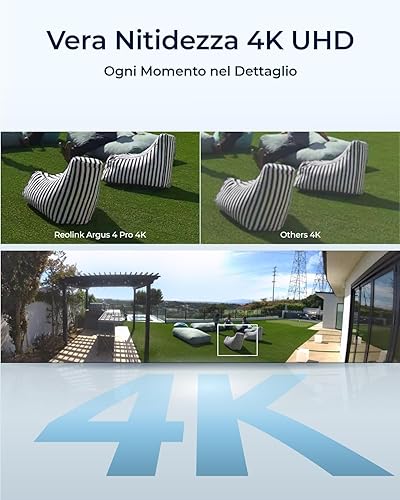 Reolink 4K Telecamera Wi-Fi Esterno 180° Senza Fili, Doppia Lente F1.0, Visione Notturna a Colori, Sorveglianza Wireless, Rilevamento Smart, Archiviazione Locale, Installazione Facile, Argus 4 Pro - Fashionser
