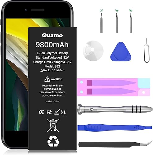 9800mAh Batteria per iPhone SE 2020, Alta Capacità Nuova Batteria di Ricambio 0 Ciclo per iPhone SE 2020 2nd Gen A2275 A2296 A2298 con Kit di Strumenti di Riparazione - Fashionser