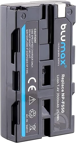 2 batterie Blumax compatibili con Sony NP-F550 / NP-F530 / NP-F570 | 3500 mAh – celle LG (Blackmagic NP-F570) – anche per vari dispositivi flash, luci video monitor di campo - Fashionser