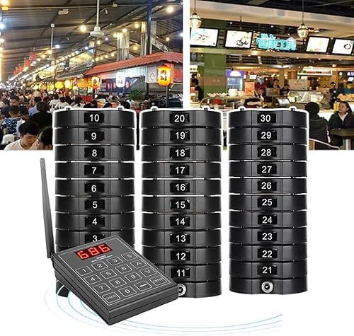 Sistema cercapersone Ristorante, Tastiera di Chiamata da 1 Pezzo 999 canali + sottobicchieri da 10/20/30 Pezzi, 3 modalità di Chiamata, Sistema di Chiamata Wireless in Coda (30pagers) - Fashionser