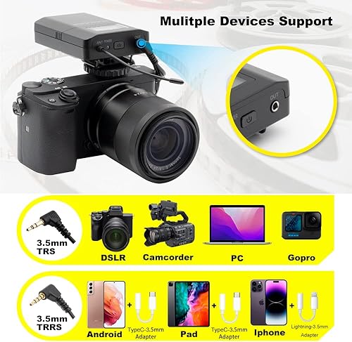 MC8 6 Canali UHF Microfono Lavalier Wireless Senza Fili Lavalier Microfono per Fotocamera compatibile per Telecamera DSLR e Videocamere Smartphone Utilizzato per Riprese Video Yoga Youtube - Fashionser