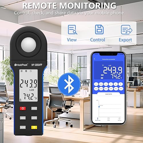 Luxmetro Digitale Tester per Misurazione Luminosita 400,000 Lux 5000APP, Misuratori di Luce, Posemetro Digitale Portatile Ambientale, per Luce LED/Piante, Rotativo 270º, APP Operazione - Fashionser