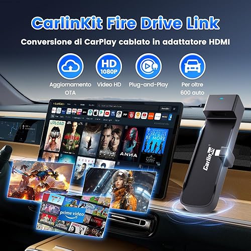 CarlinKit Fire DriveLink - Adattatore HDMI converte CarPlay cablato in HDMI per Fire TV Stick Streaming, ingresso HDMI senza soluzione di continuità per lo streaming di Netflix, YouTube, TikTok e - Fashionser