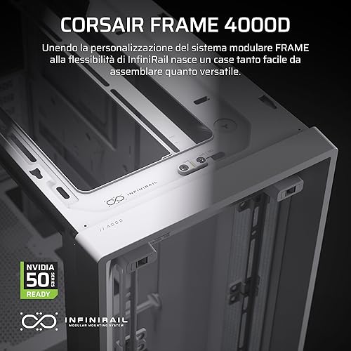 CORSAIR FRAME 4000D Modular Mid–Tower ATX PC Case – Flusso d'aria elevato, sistema di montaggio ventole InfiniRail™, ASUS BTF, MSI Project Zero, Gigabyte Project Stealth – Nero - Fashionser