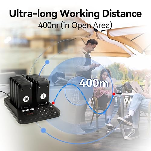 Retekess TD157 Cercapersone Ristorante, 400M Pager Ristorante, 2 Modalità di Chiamata, con Vibrazione, Chiamate di Gruppo One Touch, Cercapersone Wireless per Food Truck, Gelaterie, Pasticceria - Fashionser