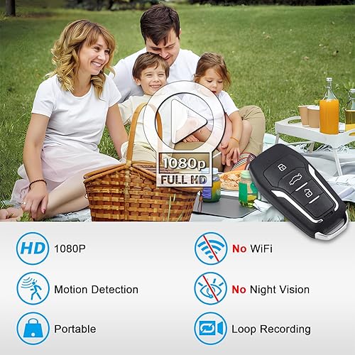 64GB Mini Telecamera Chiave Auto, HD 1080P Portatile Piccole Videocamere di Sorveglianza, Microcamera di Sicurezza con Rilevamento del Movimento per la Casa e l'ufficio - Fashionser