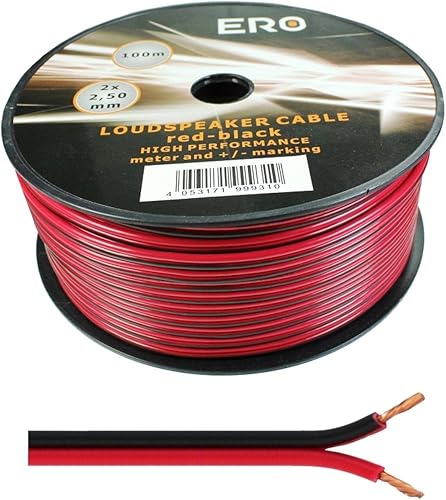 Cavi diffusori 100m - 2x2,5mm² - 100% CCA Rame ; Cavo audio - rosso/nero - Fashionser