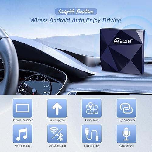 OTTOCAST A2Air Wireless Android Auto Adapter - 13s Auto-Connect Fast Speed, Upgrade Android Auto Adaptador inalámbrico para automóviles con Android Auto cableado de fábrica - Fashionser