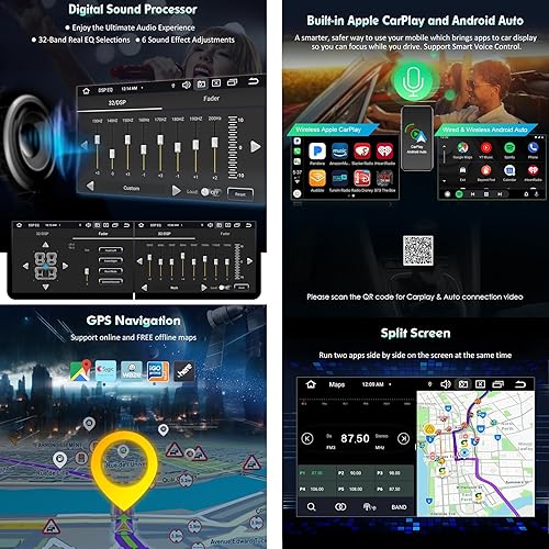 Erisin 8-Core Android 14 4GB RAM+64GB ROM Autoradio GPS Navigatore per SEAT IBIZA 2009-2013 7 pollici Schermo tattile Supporti Bluetooth 5.0 Senza fili CarPlay Android Auto WiFi DSP RDS CANbus - Fashionser