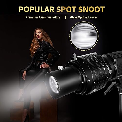 Neewer Snoot conico da studio in lega di alluminio con supporto Bowens per fotografia monolight luce LED SL-60W SL-150W 200W ecc, 5 filtri colorati e 9 schede grafiche incluse per effetto riflettore - Fashionser