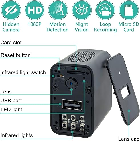 Mini Telecamera spia, Telecamera Nascosta HD Mini Portatile Microcamere Spia con Visione Notturna Piccole Videocamera di Sorveglianza Rilevamento di Movimento per Interno - Fashionser