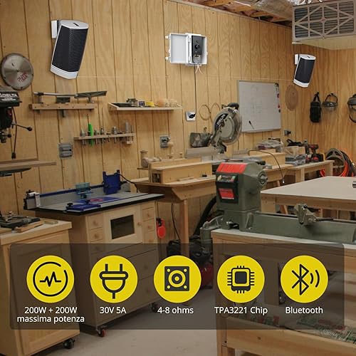 Bluetooth Altoparlanti da Esterno Peak Power 200W+200W Amplificatore di Potenza Bluetooth 5.0 per Altoparlanti da Esterno con Scatola di Plastica Impermeabile Bluetooth Altoparlanti da Parete - Fashionser