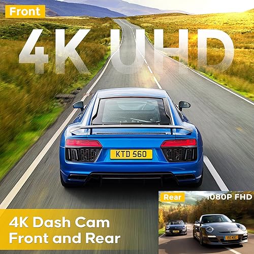 abask Dash Cam Auto, 4K Wifi Doppia Telecamera Auto con Scheda SD 64G, 320 Gradi, Schermo Integrato 3'', Retromarcia Assistita,Visione Notturna, Monitor di Parcheggio, G-Sensor, Registrazione in Loop - Fashionser