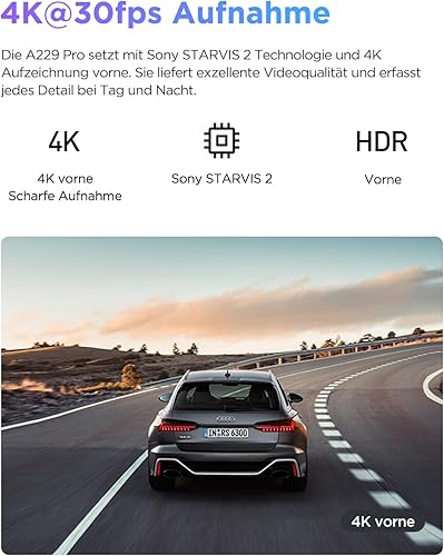 VIOFO A229 Pro 1CH 4K STARVIS 2, HDR Anteriore Dashcam Auto, Supporto vocale & 5 GHz Wi-Fi Camera Autocamera, GPS ultra preciso con filtro CPL, Super Visione notturna 2.0, Uscita vocale, fino a 512 GB - Fashionser