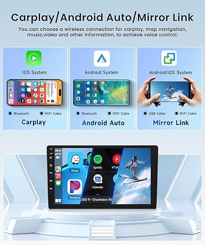 2G+64G Wireless Carplay Android Autoradio 2 Din per FIAT 500 2007-2015 9 Pollici Autoradio con Android Auto GPS Navi WiFi Mirror Link Bluetooth FM/RDS/DAB Telecamera Posteriore - Fashionser