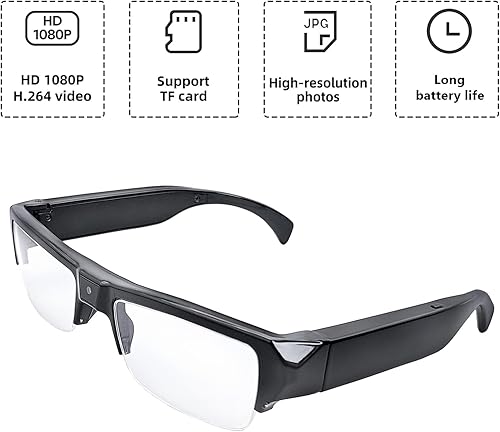 Occhiali con videocamera spia HD 1080p, alla moda, per guida, escursionismo, pesca, equitazione (scheda micro SD 32G inclusa) - Fashionser
