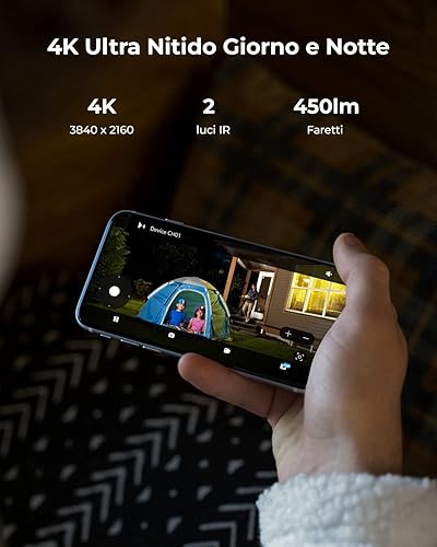 Reolink PoE 4K PT Telecamera Esterno, Panoramica a 355° e Inclinazione a 90°, Inseguimento Automatico, Rilevamento di Uomo/Veicolo/Animale, Visione Notturna a Colori, Audio 2 Vie, RLC-830A - Fashionser