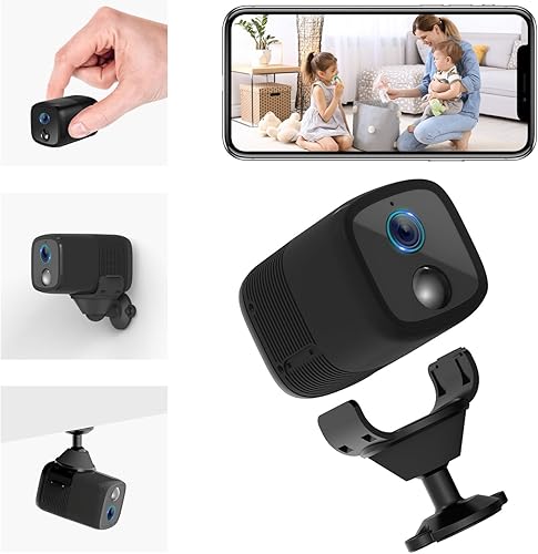 Telecamera Spia WiFi, Mini Telecamera WiFi Interno Senza Fili, Batteria 5200mAh, 1080P FHD, Rilevazione di Moviment PIR, Visivo 160°, Visione Notturna, Supporta Alexa, SD/Cloud, 2.4GHz WiFi - Fashionser