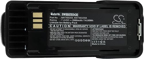 batteria sostituisce Motorola NNTN8359, NNTN8359A, NNTN8359C per radio (2000mAh, 7,4V, Li-Ion) + clip - Fashionser