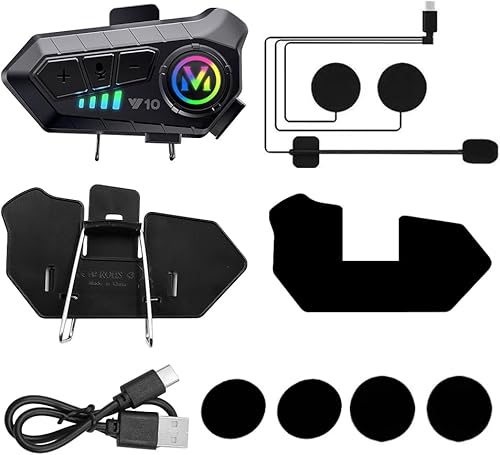 Casco interfono per Moto Auricolare Bluetooth Supporto Assistente vocale Doppia cancellazione del Rumore Chiamate ad Alta Definizione Ascoltare Musica e Navigare allo Stesso Tempo - Fashionser