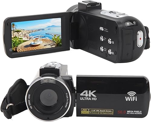 Videocamera 4K, Videocamera per con Visione Notturna IR H23 UHD 56MP 30FPS Zoom 18X, Registratore Digitale con Touch Screen IPS da 3,0 Pollici, Telecomando, Microfono - Fashionser