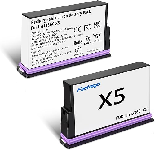 Fantasyo Batteria 2 confezioni da 2800 mAh per X5, supporto ricarica rapida per X5 fotocamera caricabatterie accessori - Fashionser