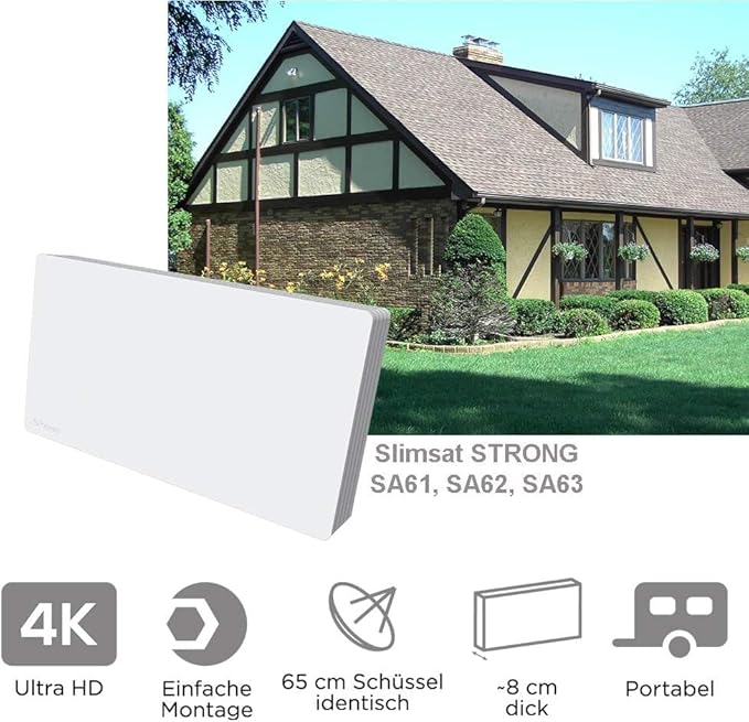 STRONG SLIMSAT SA61 Antenna Satellitare Digitale, Slim, Piatta, Per 1 Utente, Colore Bianco - Fashionser