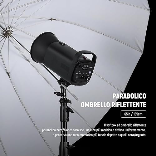 NEEWER 165cm Ombrello Parabolico Riflettente per Fotografia con Interno Bianco, Illuminazione Soffusa con Diffusore, Borsa, Piega Rapida per Riprese Studio Fotografico Luce Video Monoluce Flash, NS3U - Fashionser