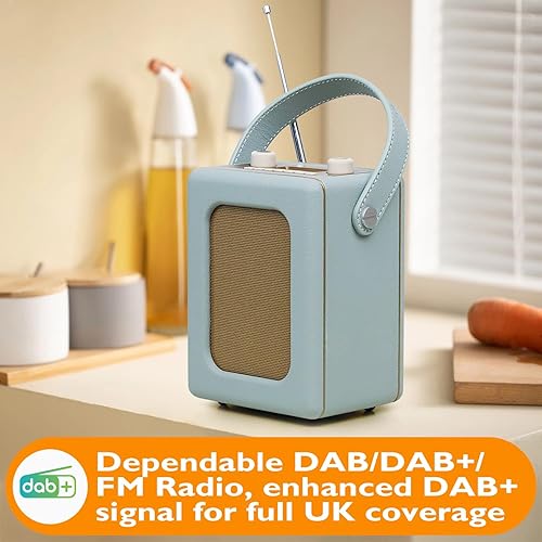 Radio DAB portatile con 20 ore di riproduzione | radio Bluetooth, alimentazione a batteria e alimentazione | Radiosveglia | radio FM, 60 preset, jack per cuffie, orologio/cucina, radio retrò, Lemega - Fashionser