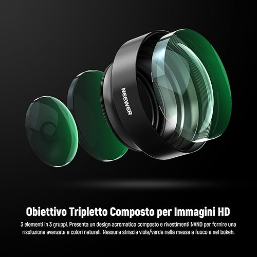 Neewer Obiettivo Grandangolare HD da 40,5 mm, 2 in 1 Obiettivo Aggiuntivo Grandangolare da 18 mm e Macro 10x con Tubo di Prolunga, Adattatore per Obiettivo con Attacco a Baionetta (LS-30, Nero) - Fashionser
