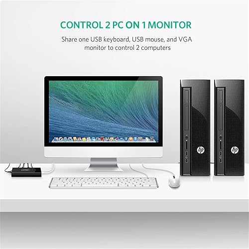 UGREEN KVM Switch USB 2 Porte VGA Switch 2 Ingressi a 1 Uscita per PC Schermo VGA Tastiera Mouse Stampante Scanner 2 Cavi USB Inclusi - Fashionser
