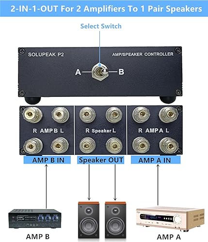 P2 2 (1)-in-1 (2)-Out Amplificatore Altoparlante Selettore Interruttore Splitter 2-Way Altoparlante Controllo Combinatore Box - Fashionser