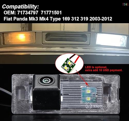 HD Telecamera Posteriore Visione Notturna,Portatarga Videocamera Licenza Macchina fotografica di sostegno di retrovisione HD per Fiat Panda Type 169 312 319 OEM 71734797 71771501 - Fashionser