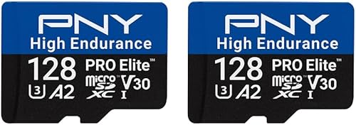PNY 2x128GB Scheda microSDXC PRO Elite™ High Endurance C10 U3 V30 A2 – Velocità di lettura/scrittura fino a 100/90MB/s, 4K UHD, Full HD, UHS-I, sorveglianza, sicurezza, dash cam - Fashionser