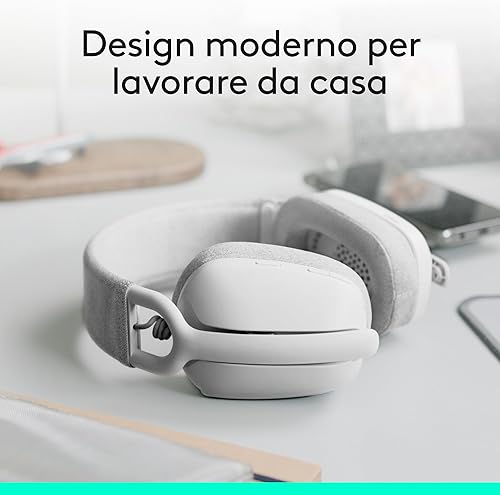 Logitech Zone Vibe 100 Cuffie Wireless Over-Ear Leggere con Microfono con Eliminazione del Rumore, Auricolare Bluetooth Multipoint, Compatibile con Teams, Google Meet, Zoom, Mac/PC - Bianco - Fashionser